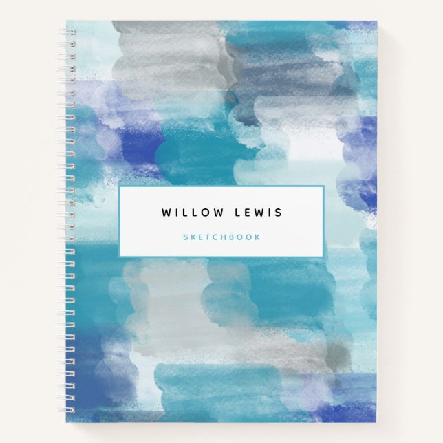 Modern Turquoise Gray Watercolor Artist Sketcbook Notebook (Front)