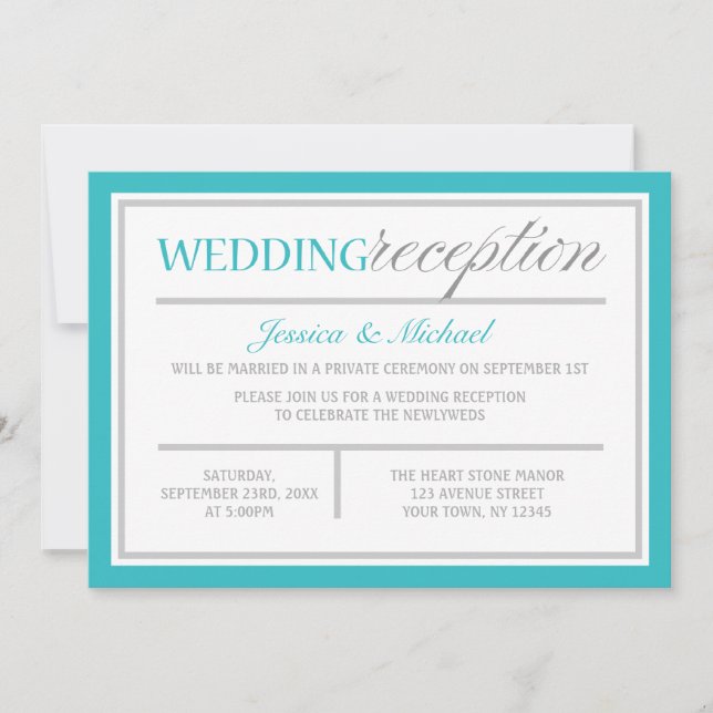 Modern Turquoise Gray Wedding Reception Invitation (Front)