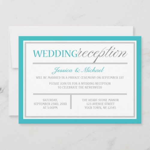 Modern Turquoise Gray Wedding Reception Invitation