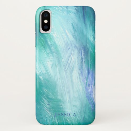 Modern Turquoise Green Blue Abstract Brush Strokes iPhone XS Case