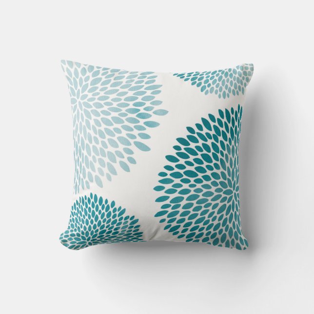 Modern Turquoise Green Flower Petals Throw Pillow (Front)