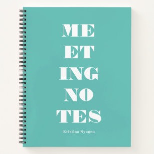 Modern Turquoise Green Typography Meeting Notes Notebook