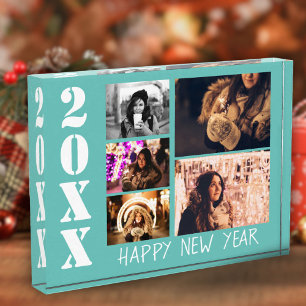 Modern Turquoise Happy New Year 5  Photo Block