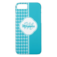 Modern Turquoise Houndstooth Monogram and Name