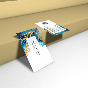 Modern Turquoise Ink Gold Swirls Business Card