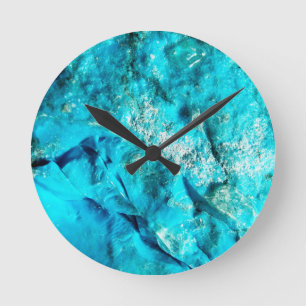 Modern Turquoise Marble Stone Round Clock
