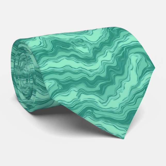 Modern Turquoise Marble Swirl Abstract Pattern Neck Tie (Rolled)