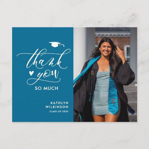 Modern Turquoise Minimalist Graduation Thank You Postcard