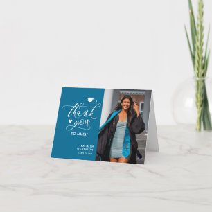 Modern Turquoise Minimalist Photo Graduation Thank You Card