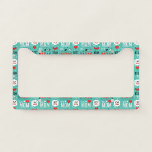 Modern Turquoise MOM Typography Pop Pattern License Plate Frame