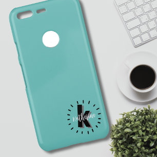 Modern Turquoise Monogram Initial Uncommon Google Pixel Case