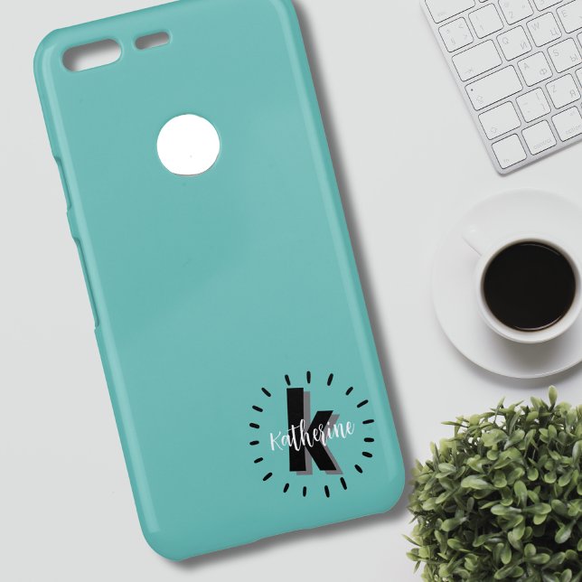 Modern Turquoise Monogram Initial Uncommon Google Pixel Case (Modern Circle Turquoise Monogram Initial Uncommon Google Pixel Case)