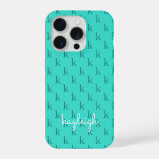 Modern Turquoise Monogram Name Solid Color | Teal iPhone 15 Pro Case