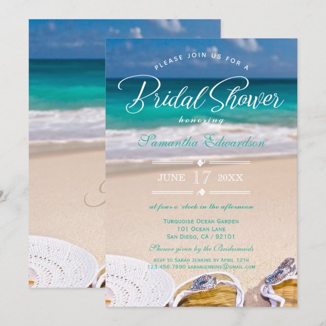 Modern Turquoise Ocean Beach Bridal Shower Invitation (Front/Back)