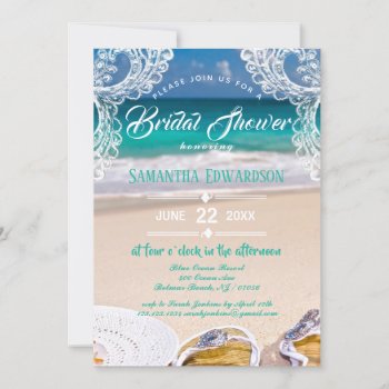 Modern Turquoise Ocean Beach Bridal Shower Invitation by Art_Design_by_Mylini at Zazzle