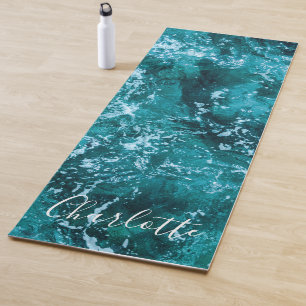 Modern Turquoise Ocean Waves Custom Yoga Mat