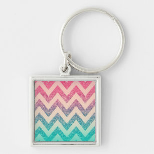 Modern Turquoise Ombre Chevron Keychain