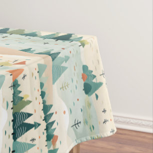 Modern Turquoise Orange Cream Christmas Trees  Tablecloth