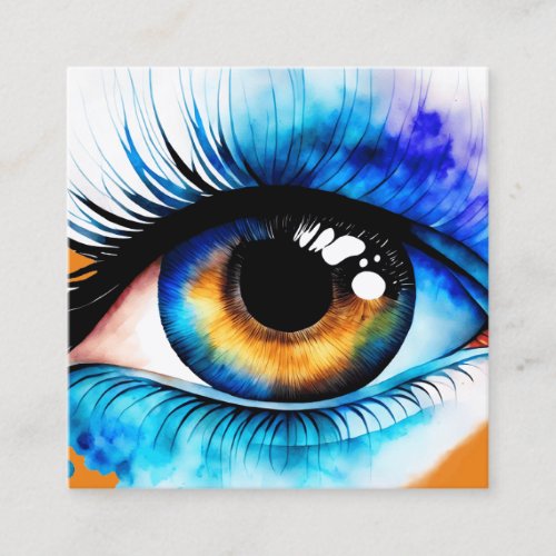Modern Turquoise Orange Eyelash Makeup Watercolor Square Business Card