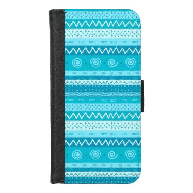 Modern Turquoise Patterned iPhone Wallet Case (Front)