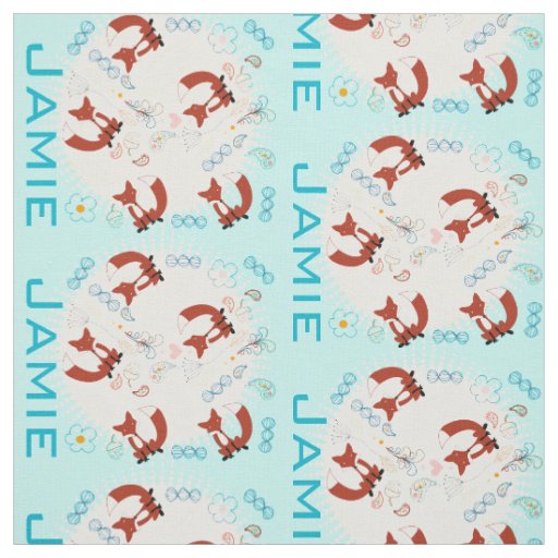 Modern Turquoise Personalized Fox Pattern Fabric