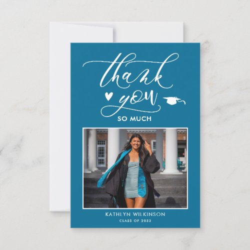 Modern Turquoise Photo Graduation Thank You Card