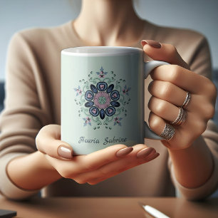Modern turquoise Pink Floral Mandala Doodles Coffee Mug