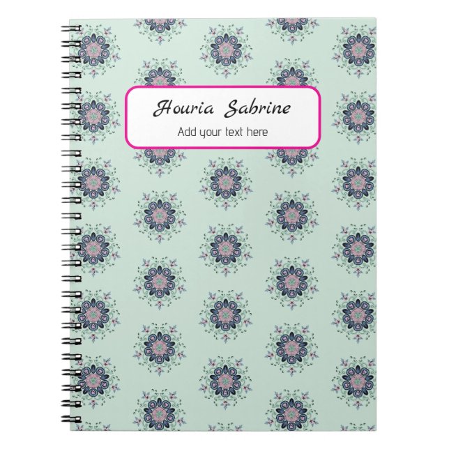 Modern turquoise Pink Floral Mandala Doodles  Notebook (Front)