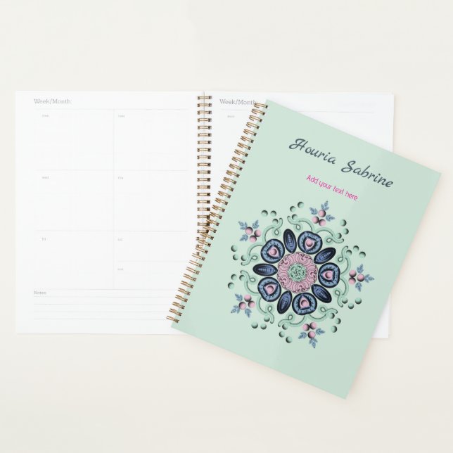 Modern turquoise Pink Floral Mandala Doodles  Planner (Display)
