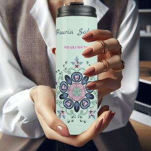 Modern turquoise Pink Floral Mandala Doodles Thermal Tumbler