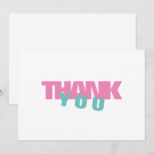 Modern Turquoise & Pink Personalized Thank You Card (Front/Back)