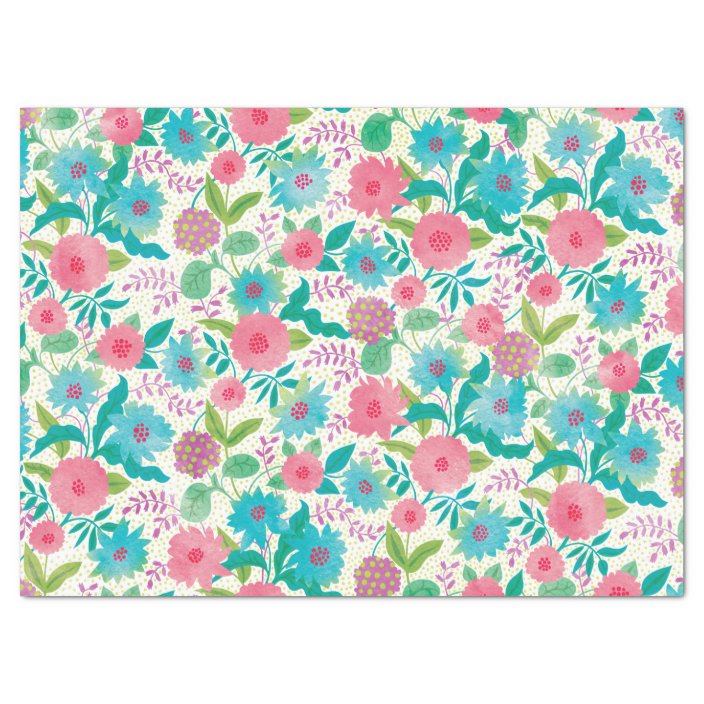Modern Turquoise Pink Watercolor Floral Pattern Tissue Paper Zazzle Com