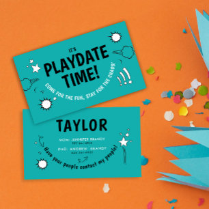 Modern Turquoise Playdate Fun Kid Calling Friends Business Card