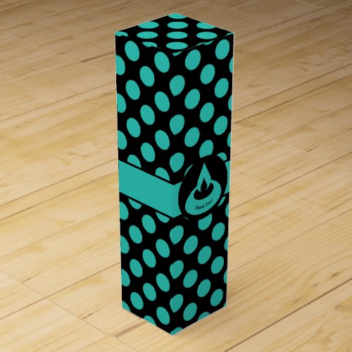 Modern Turquoise Polka Dot Custom Logo Text Wine B Wine Box