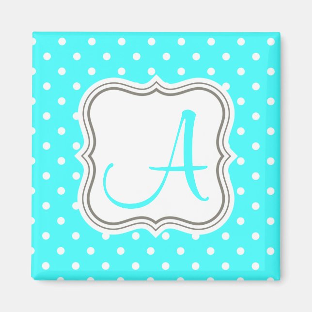 Modern turquoise polka dots monogram initial name magnet (Front)