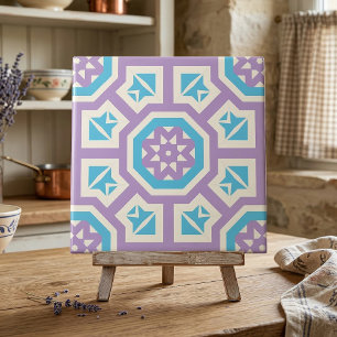 Modern Turquoise Purple Geometric Moroccan Pattern Ceramic Tile