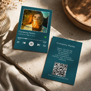 Modern Turquoise QR Code Music Player Song Photo Business Card