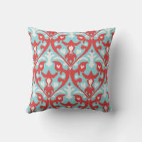 Modern turquoise red ikat tribal pattern monogram throw pillow