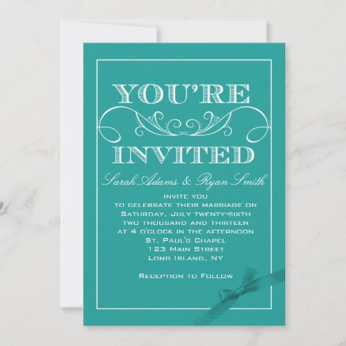Modern Turquoise Ribbon  Wedding Invitation