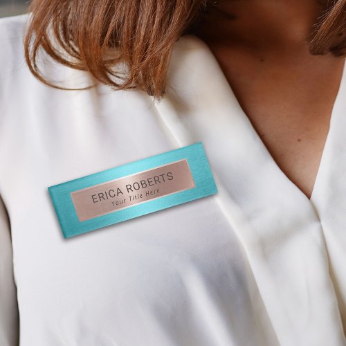 Modern Turquoise  Rose Gold Salon Spa Name Tag