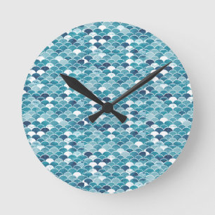 Modern Turquoise & Royal Blue Wildflower Floral Round Clock