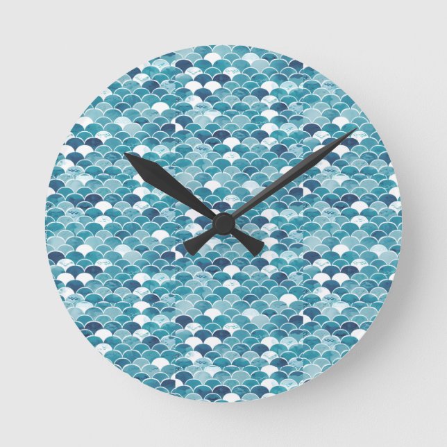 Modern Turquoise & Royal Blue Wildflower Floral Round Clock (Front)