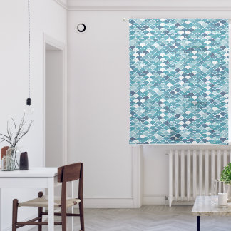 Modern Turquoise & Royal Blue Wildflower Floral Sheer Curtains