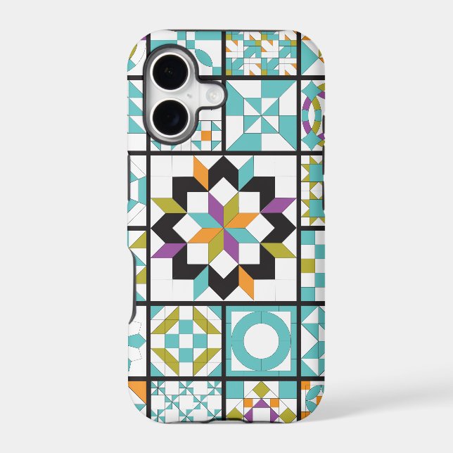Modern Turquoise Sampler Quilt Iphone Case (Back)