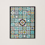 Modern Turquoise Sampler Quilt Jigsaw Puzzle at Zazzle