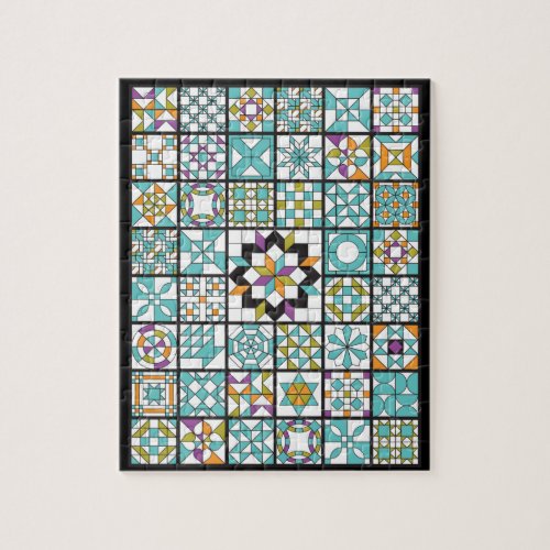 Modern Turquoise Sampler Quilt Jigsaw Puzzle
