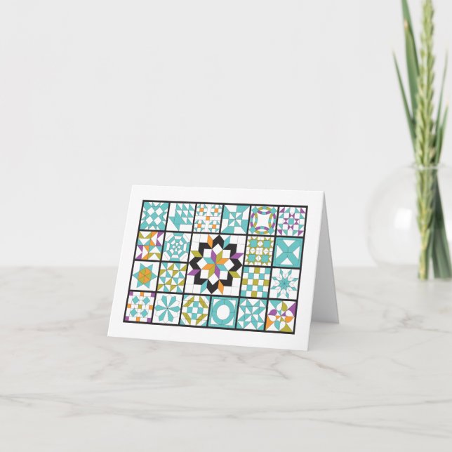 Modern Turquoise Sampler Quilt Note Card (Front)