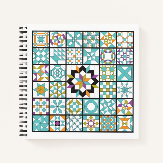 Modern Turquoise Sampler Quilt Notebook (Front)