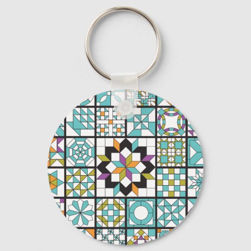 Modern Turquoise Sampler Quilt Pattern Keychain