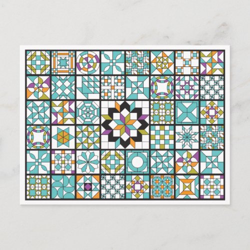 Modern Turquoise Sampler Quilt Postcard